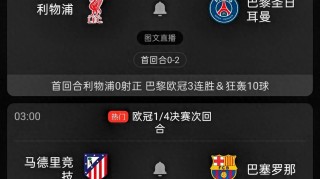利物浦vs巴黎，马竞vs巴萨，首回合均0-2，巴萨、利物浦能否翻盘